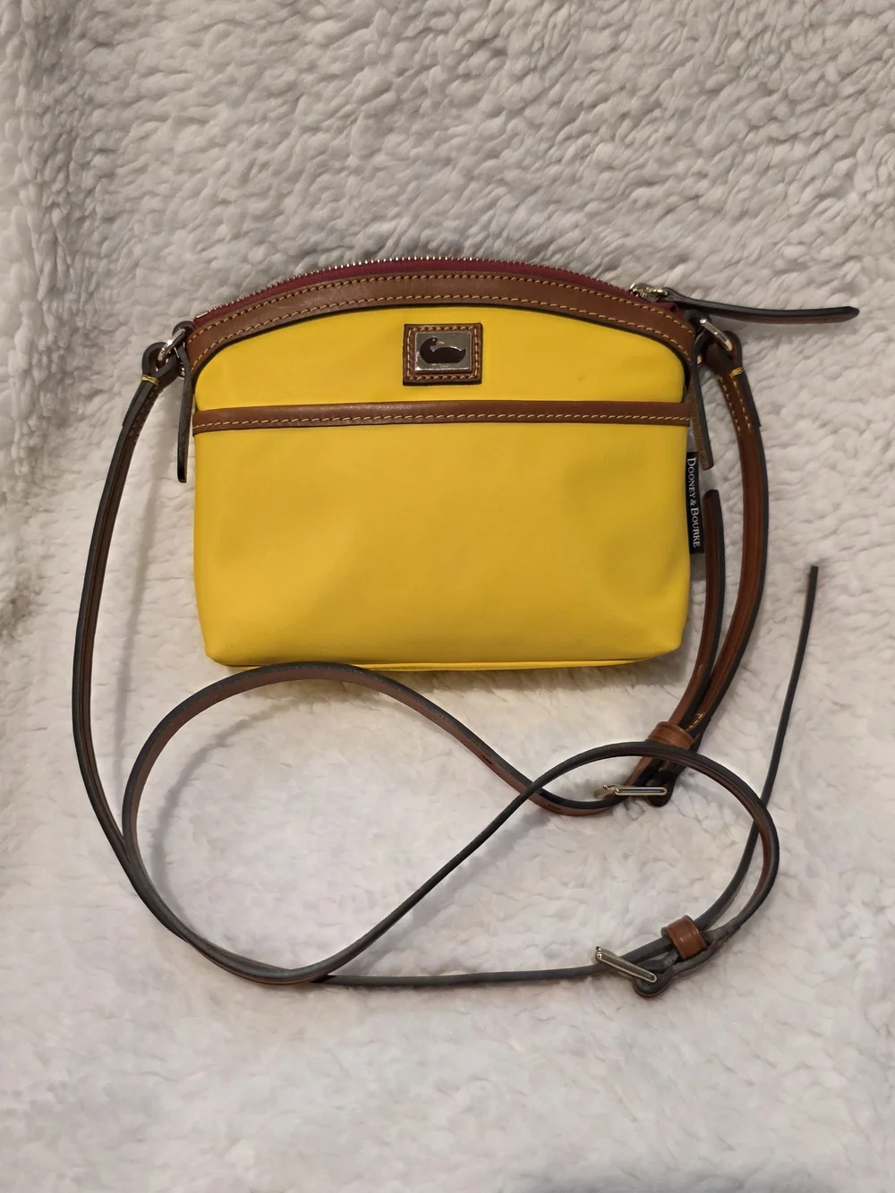 Dooney & Bourke Yellow Nylon Crossbody Bag Leather Trim Adjustable Strap